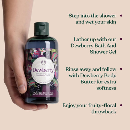 The Body Shop Dewberry Bath & Shower Gel (1x 250ml) Refreshing Body Wash with Fruity and Floral Scent, Gentle Cleanser with Community Fair Trade Aloe Vera, Vegan Certified, 250ml