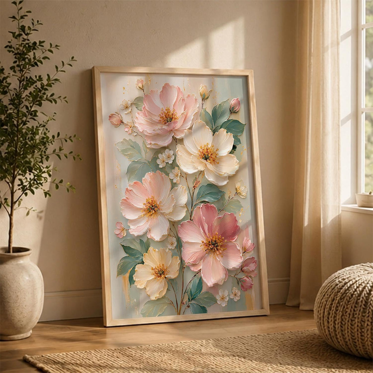 Floral Wall Art Home Decoration | Aesthetic Floral Paintings With Frame For Living Room Bed Room Hotel Wall Decor Digital Reprint Set of 1 (14X20)