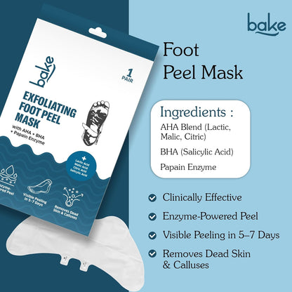 BAKE AHA + BHA Peeling & Exfoliating Foot Mask For Baby Soft Feet with Lactic Acid & 1% Salicylic Acid | Reduces Dry Skin & Hard Calluses | Hydrates Skin, Fades Marks & Removes Hard Skin | For Men & Women