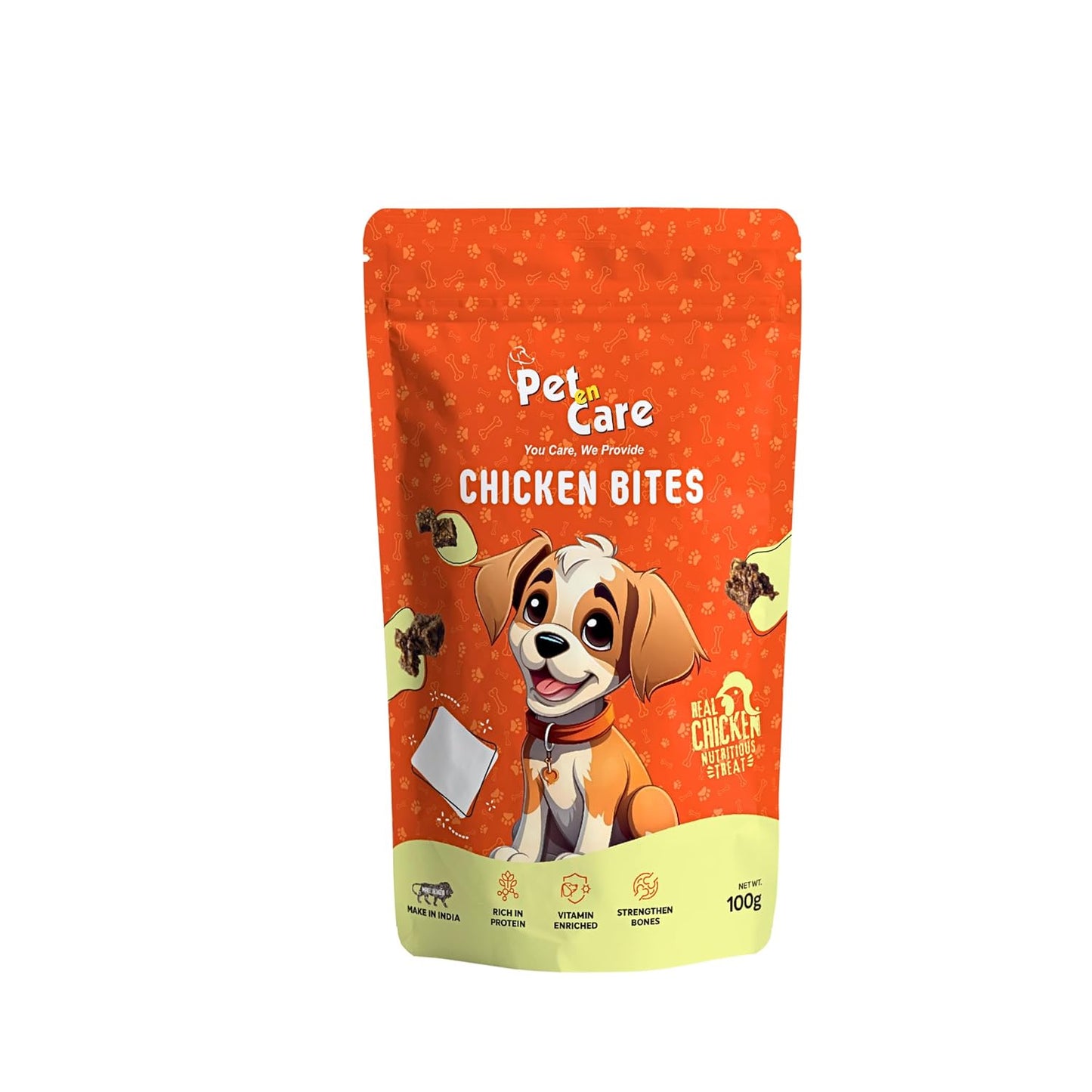 Pet en Care Chicken Bites Dog Treats, 100 gm | Protein Rich | Vitamin Enriched | All Breeds and Sizes
