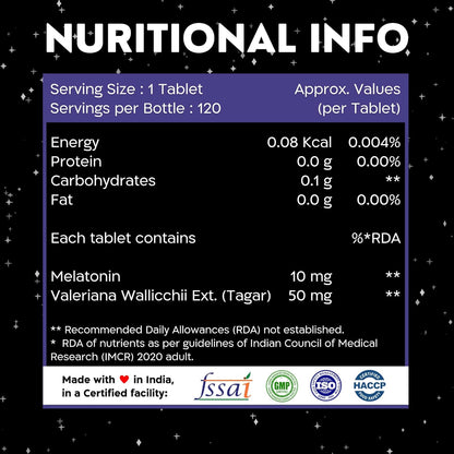 nutrabud Melatonin 10 Mg - 120 Veg Tablets - For Sleep Support,Nerve Relaxation,And Stress Relief - Non-Habit Forming For Men & Women (120 Count (Pack Of 1),Unflavoured),120 Capsule