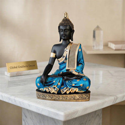 Buddha Idol Statue | Home Decoration Items for Living Room (Blue Black)