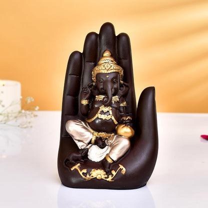 Polyresin Handcrafted Palm Ganesha Polyresin Showpiece Idol for Home Décor