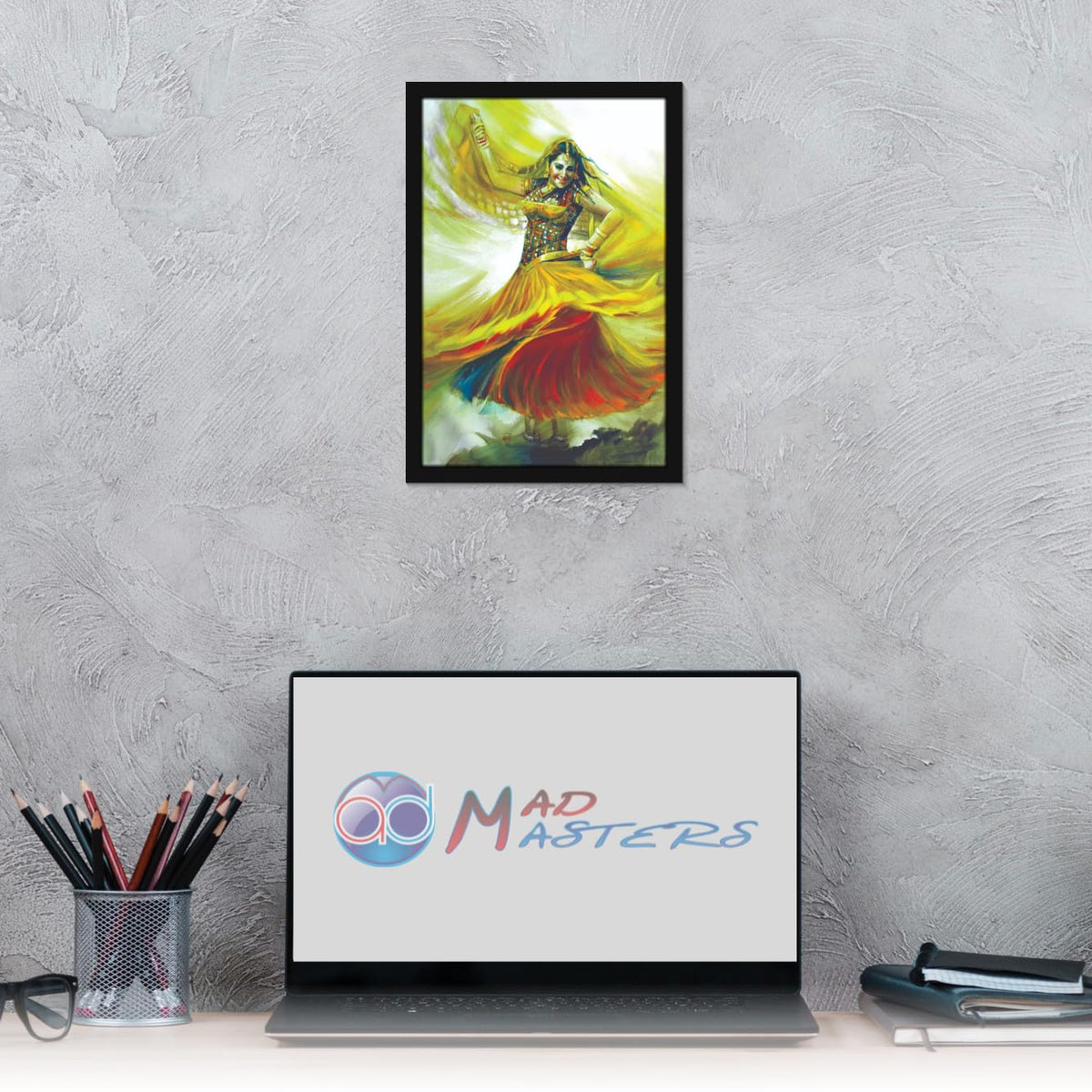 Indian Girl Dancing in Lehenga Choli Woman Lady Painting Photo Frame for Living Room, Bedroom, Home Decor and Wall Decoration (MM 2818, 30.5L x 20.3W cm, Paper, Without Plexi Glass)