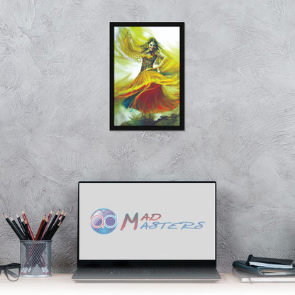 Indian Girl Dancing in Lehenga Choli Woman Lady Painting Photo Frame for Living Room, Bedroom, Home Decor and Wall Decoration (MM 2818, 30.5L x 20.3W cm, Paper, Without Plexi Glass)