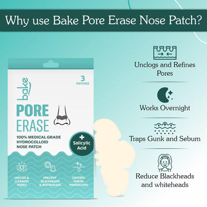 BAKE 2% Salicylic Acid Nose Strips for Pore Cleansing & Blackheads Removal | Hydrocolloid Nose Strips for Control Sebum Production
