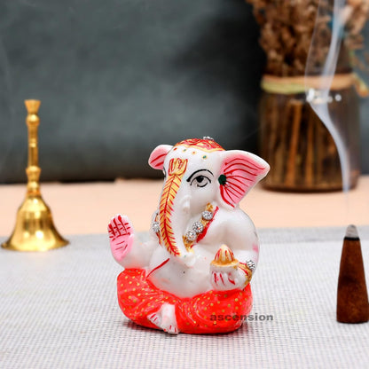 Handcrafted White Ochre Beautiful Lord Bappa Ganesha Ganpati Ganesh ji Statue Car Dashboard Idol Showpiece Decorative Showpiece (Design 2)