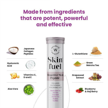 Zephivo Wellbeing Nutrition Skin Fuel | Glutathione & Collagen Tablets | Skin Glow and Radiance for Men & Women | Hyaluronic Acid, Grape Seed, Vitamin E (15 Effervescent Tablets)