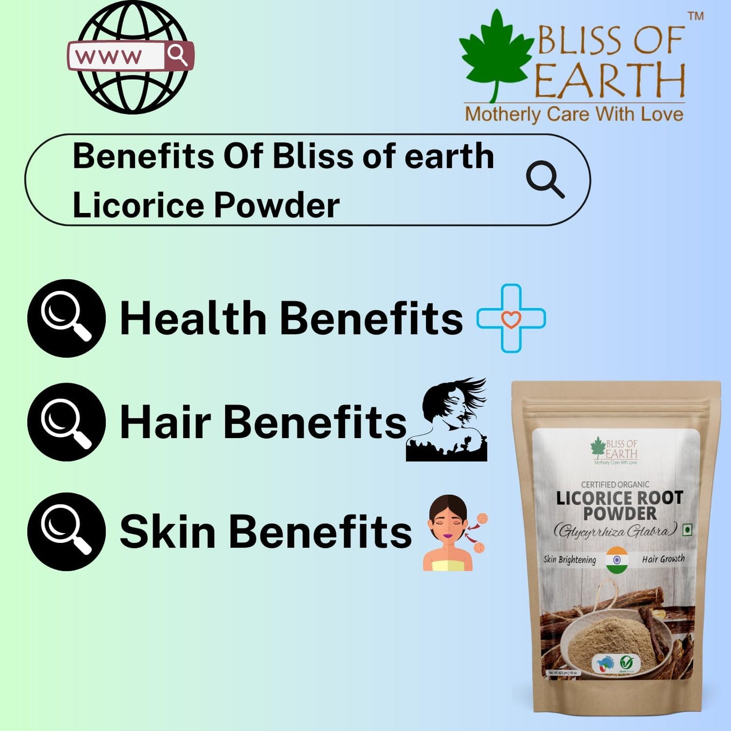 Bliss of Earth Organic Licorice Root Powder For Eating Mulethi Powder For Digestion Skin Whitening Hair & face 453 gm