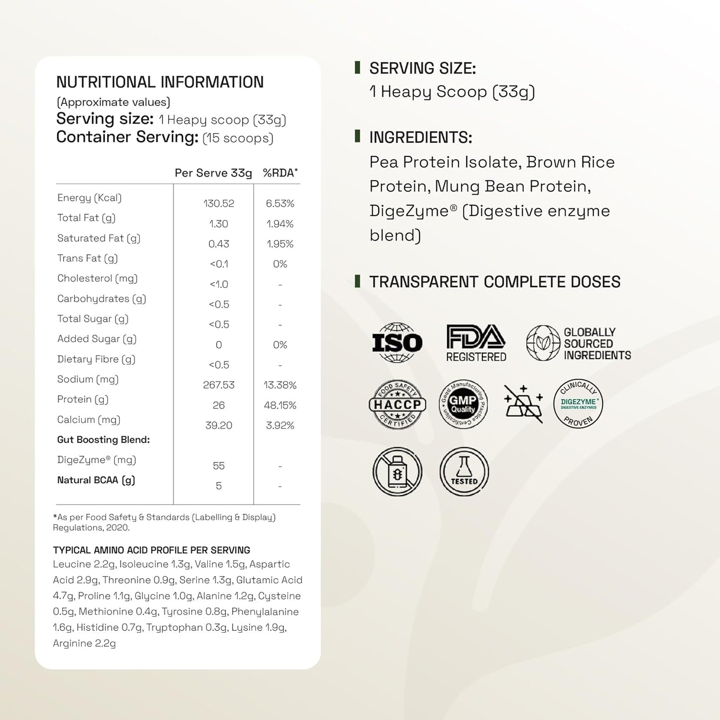Ace Blend Unflavoured Plant Protein Triple Complex 500g | Brown Rice, Pea & Lentil | 26G / Serving | Complete Amino Acids | Gut Friendly | Soluble Food Fortifier for Aata, Dosas, Gravies, Baking