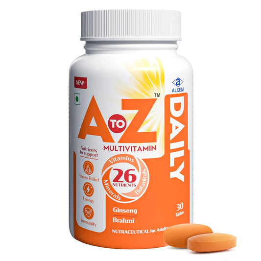 A to Z Daily Multivitamin for Men & Women | 26 Essentials Vitamins & Minerals with Ashwagandha, Brahmi, Ginseng & L-Theanine | Energy, Immunity & Stress Support | 30 Veg Tablets