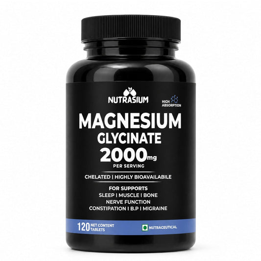 Nutrasium | Magnesium Glycinate 2000 mg | Chealated Magnesium Supplement For Natural Sleep, Muscle Relaxation, Nerve Function, Heart & Bone Health, Stress & Calmness | 120 Tablets