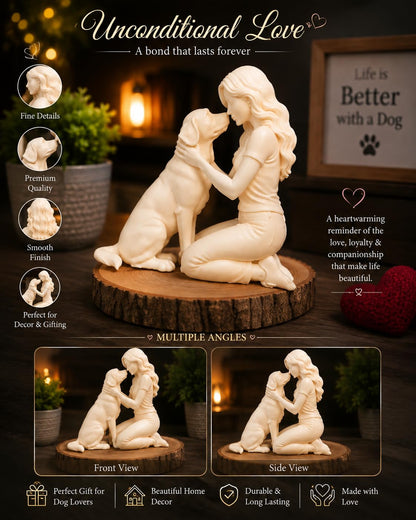 Dog Lover Showpiece | Woman Hugging Dog Resin Figurine | Decorative Home Décor Statue | Pet Lover Gift | Living Room, Office & Bedroom Décor | Ivory | 1 Piece