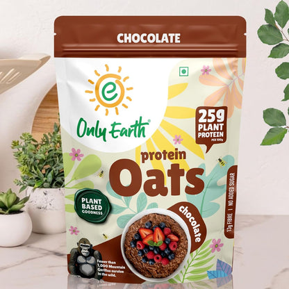 Only Earth Protein Oats | Chocolate | High Protein Instant Oats | 24g Plant Protein | High Fibre | Dairy-Free | No Added Sugar | With Pea Protein, Cocoa & Seeds | Easy Breakfast | 350g