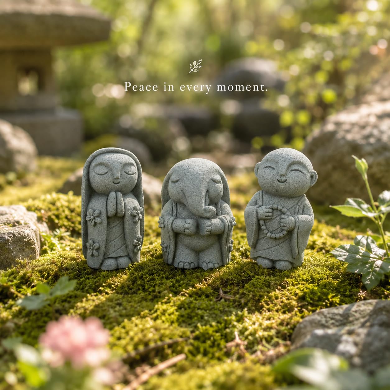 Street27 3Pcs Zen Monk Statue Set, Mini Sandstone Buddha Monk Figurines for Home, Office Desk, Aquarium, Car Dashboard, Meditation Room & Table Decor, Grey