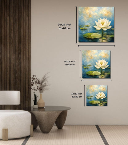 Lotus Flower Painting for Wall Vastu (15+ DESIGNS) Framed Lotus Canvas Painting for Living Room, Bedroom | Nature Floral Wall Art with Multiple Design Variations (White Single Lotus, 18x18 Inch, Framed)