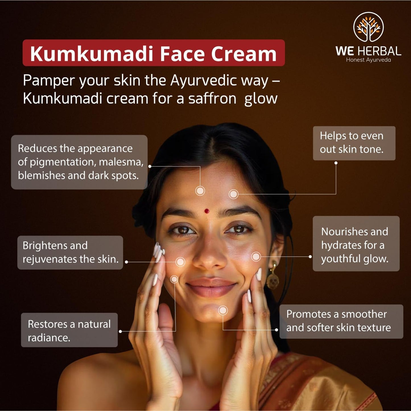 WE HERBAL Kumkumadi Face Cream for Fairness, Radiant Glow, Skin Brightening & Firming, 50gm Ayurvedic Moisturizer with Natural Ingredients, No Artificial Chemicals, Fragrance or Colour
