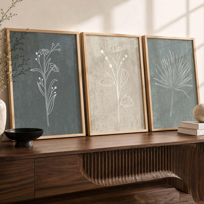 Home Decor Floral Painting Decorative Line Wall Art poster With Frame For Living Room Bed Room Hotel Wall Decor Digital Reprint Set of 3 (13x17 inch)