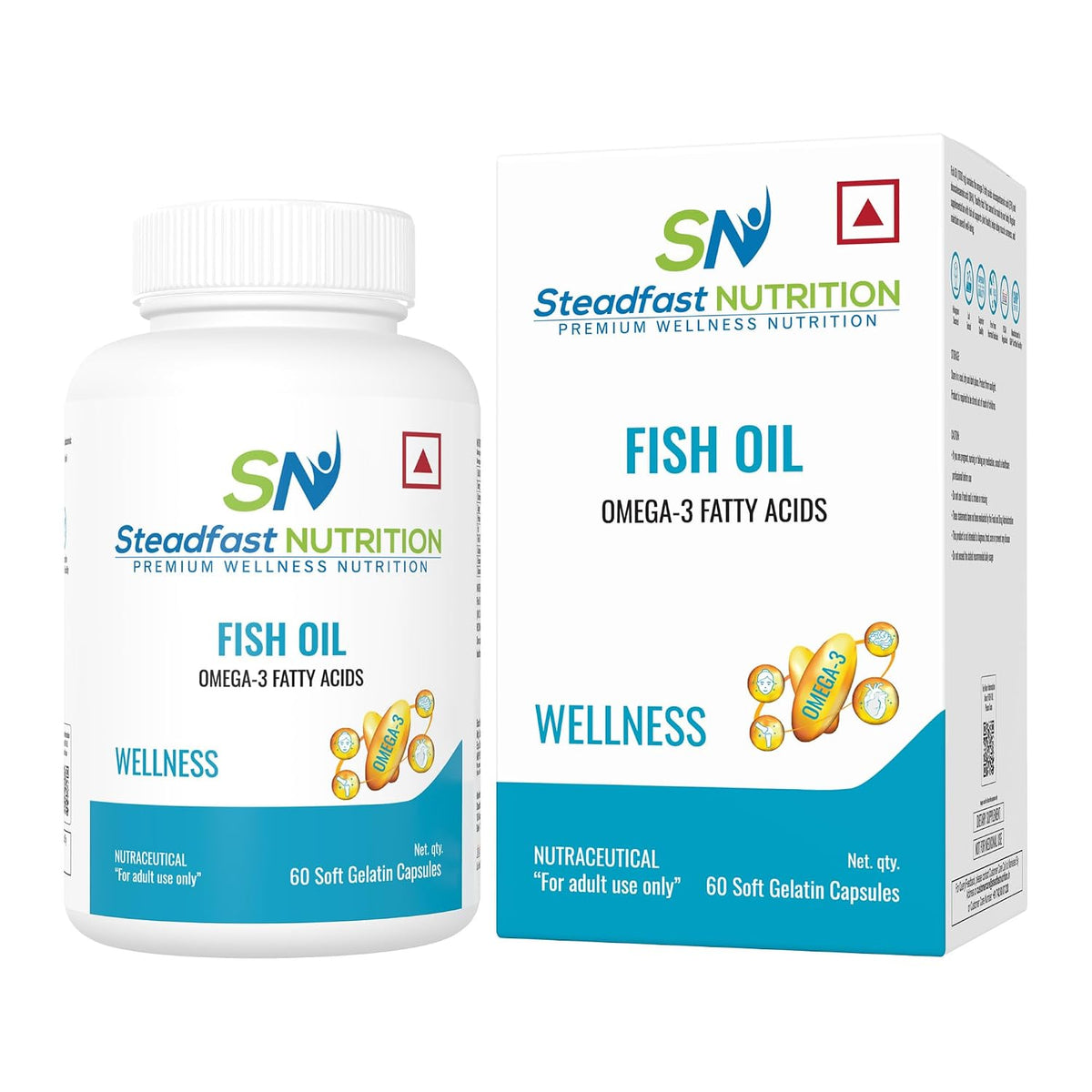 Steadfast Nutrition Fish Oil Omega- 3, 1000mg Triple Strength for Healthy Heart, Brain, Joints & Body (60 Softgel Capsules)
