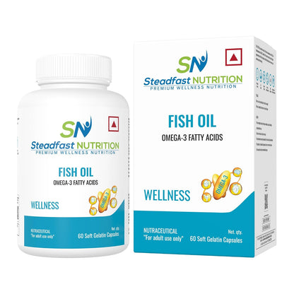 Steadfast Nutrition Fish Oil Omega- 3, 1000mg Triple Strength for Healthy Heart, Brain, Joints & Body (60 Softgel Capsules)