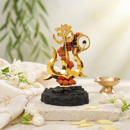 eCraftIndia Trishul Damroo Idol with Original Rudraksha Beads | Lord Shiva Symbol Murti for Car Dashboard, Home Decor & Office Table | Spiritual Gift for Pooja, Housewarming & Festive Use