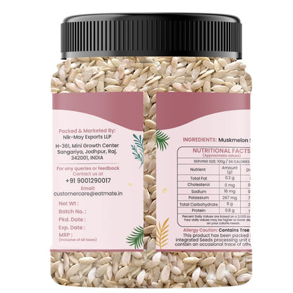 Eatmate Natural Muskmelon Seeds | Kharbooj Magaj | Kharbhuja Beej for Eating | High in Protein, Potassium, Magnesium & Iron | Good for Immunity Booster| Healthy Snack, Topping and Cooking Use (250gm)