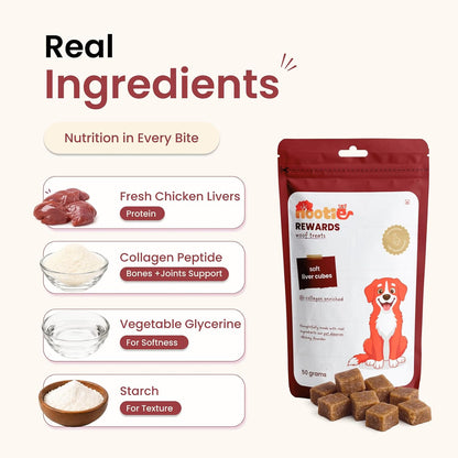 Nootie Rewards Soft Liver Cubes for Dogs 50g | High Protein Dog Treats