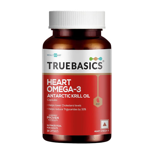 TrueBasics Heart Omega 3 Antarctic Krill Oil (30 Capsules)|With Clinically Researched 100% Pure Krill Oil|For Healthy Heart,Reduces Cholesterol & Triglycerides,1 Count