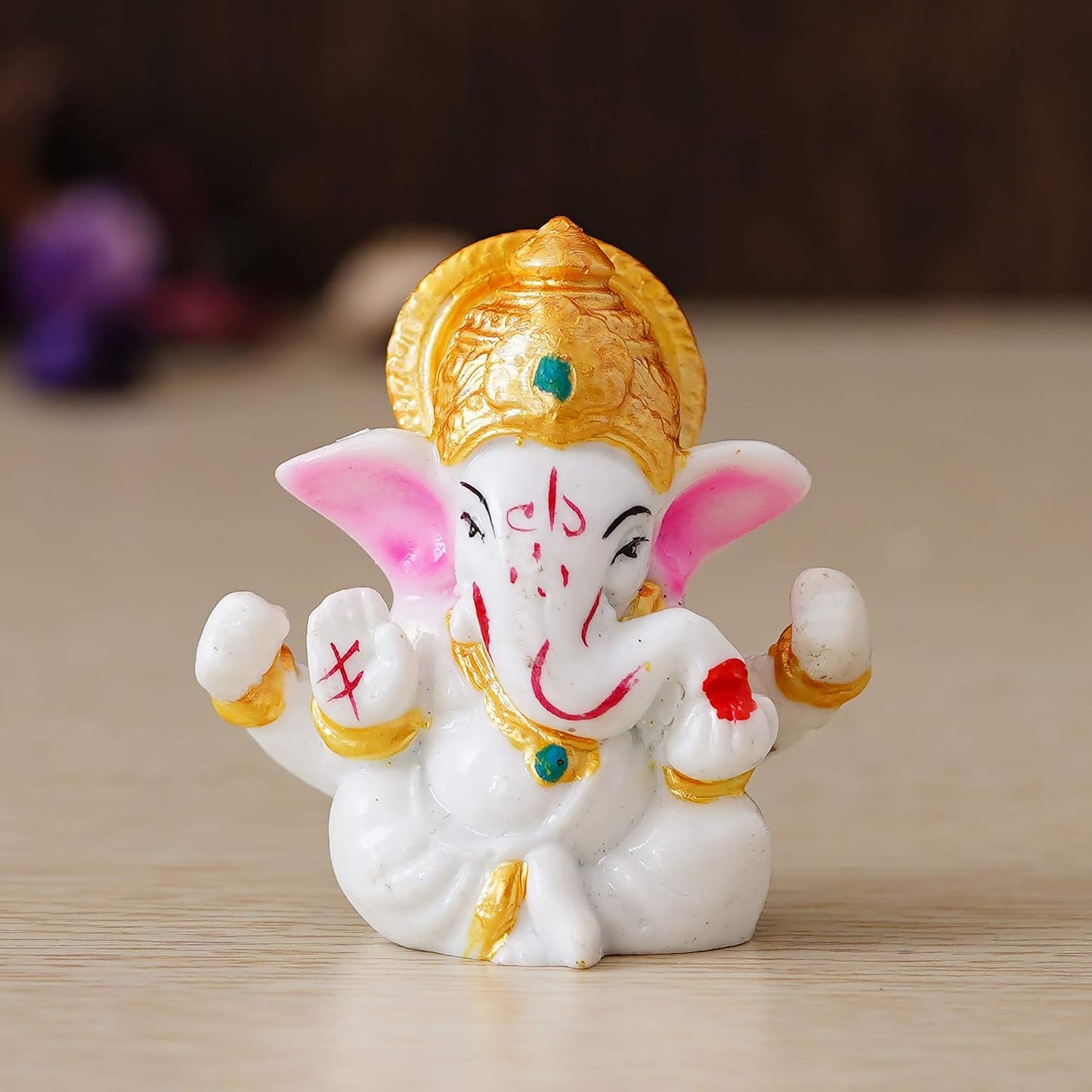 eCraftIndia White Resin Lord Ganesha Idol with Golden Mukut| Lord Ganesha Idol for Home Decor Office Car Dashboard| Ganesha Statue for Puja Room| Ganpati Murti| God Statue Gift for Diwali, Birthday