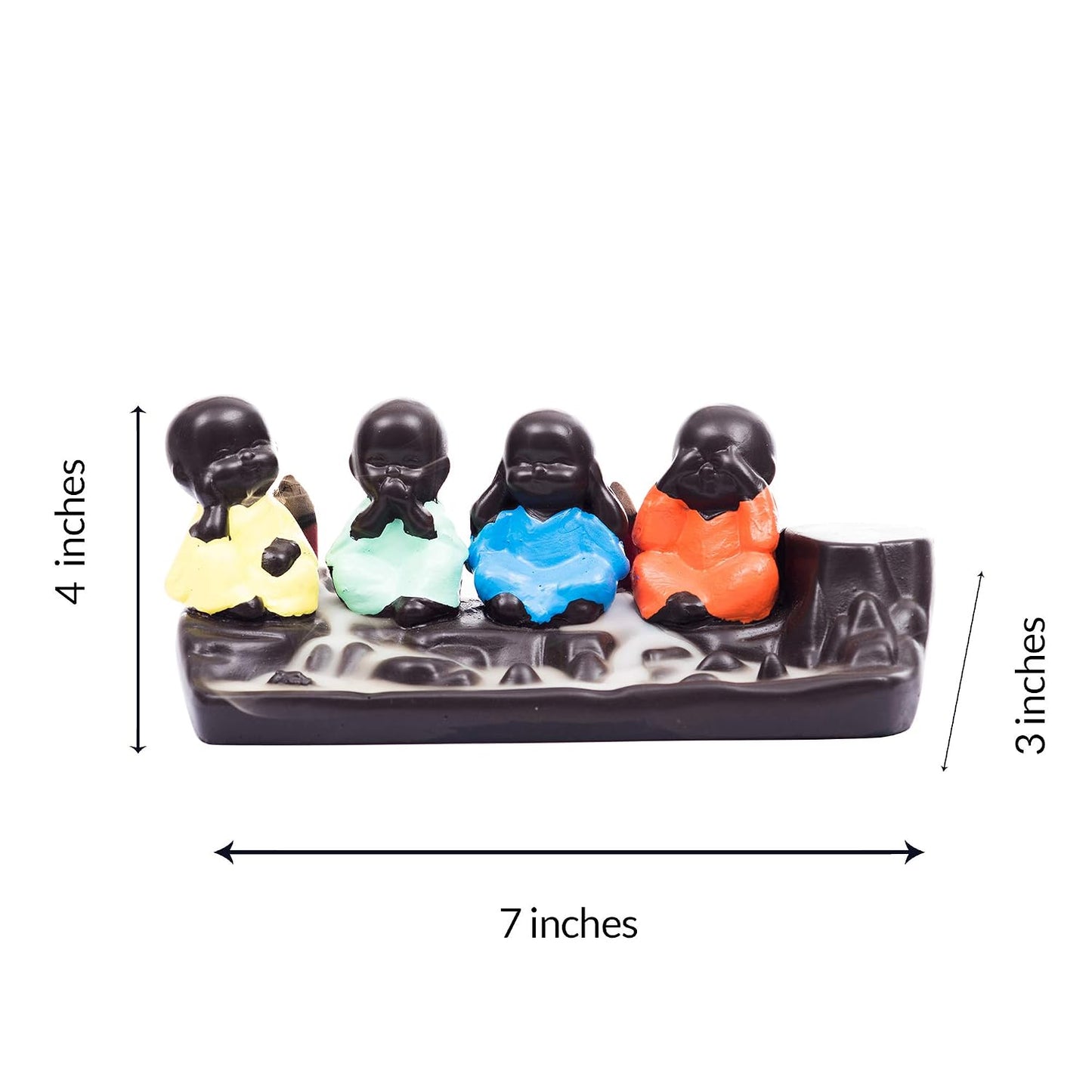 eCraftIndia Set of 4 Little Monk Buddha Statues Smoke Backflow Cone Incense Holder Buddha Showpiece for Home Decor Living Room Car Dashboard Office Gift for Diwali Buddha Purnima Housewarming Birthday