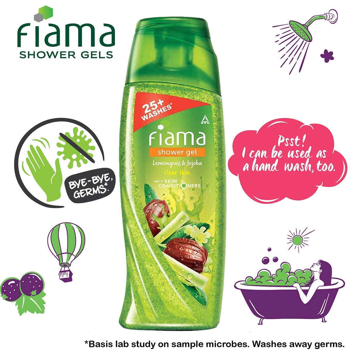 Fiama Shower Gel Lemongrass & Jojoba Body Wash with Skin Conditioners for Smooth Skin, 100 ml bottle