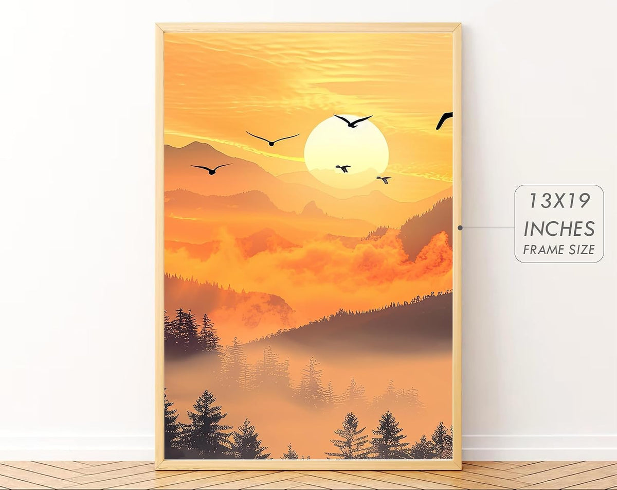 Big Modern Framed Posters Wall Decor Paintings For Living Room, Bedroom/Big Paintings For Wall Decoration, Frames For Wall Decor Set of 3 (13x19 Inches) (Sun Set)