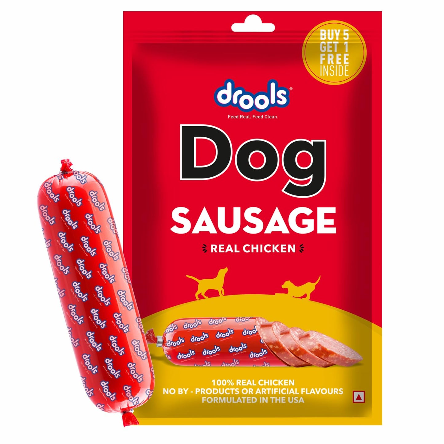 Drools Puppy & Adult Dog Sausage 360g (5+1 Free) | Chicken Flavour | Supports Brain & Vision Development | Promotes Muscle Growth | Aids Digestion & Overall Wellness