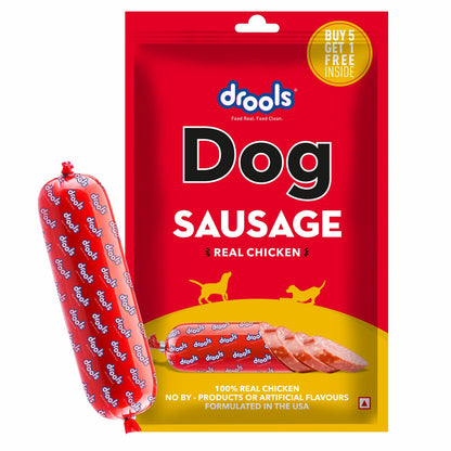 Drools Puppy & Adult Dog Sausage 360g (5+1 Free) | Chicken Flavour | Supports Brain & Vision Development | Promotes Muscle Growth | Aids Digestion & Overall Wellness