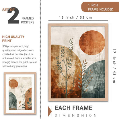 Boho Art Home Decoration Modern Paintings With Frame For Living Room Bed Room Hotel Wall Decor Digital Reprint Set of 2 (13X17 inch)