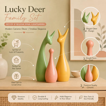 Beautiful Home Decor Lucky Deer Statue Family Ceramic Figures - (Set of 3, Multicolor)