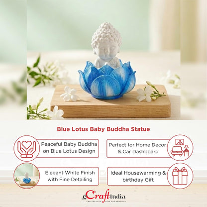 Blue Lotus Baby Buddha Statue Showpiece for Home Décor | Living Room, Bedroom, Office & Car Dashboard