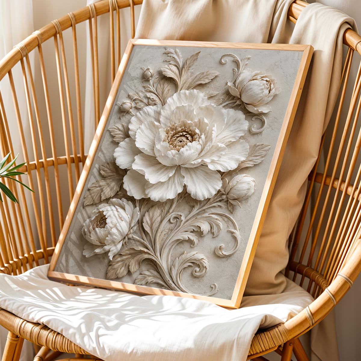 Floral Botanical Wall Painting with Frame | Premium Textured Flower & Leaf Artwork, Pastel Nature Wall Decor Framed for Living Room Bedroom Office and Home Decoration (Art-6,13x19inch)