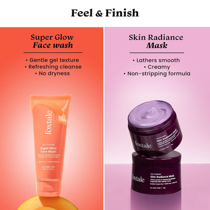 Foxtale Detan and Glow Duo – Face Wash + Skin Radiance Mask | Removes Tan, Brightens, Unclogs Pores | With Vitamin C, Papaya Enzyme, Lactic Acid & Clay | For Radiant, Even-Toned Skin