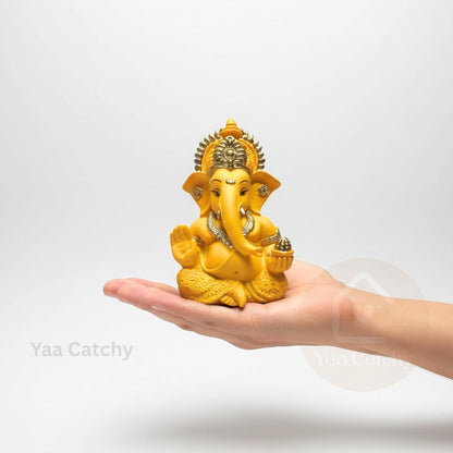 Yaa Catchy Mango Yellow Ganesha Idol Car Dashboard Idol Ganesha Murti Ganpati Idol for Home Decor Pooja Lord Ganesh Statue Gift for Office Desk Pooja Room (Ganesha Yellow & Gold)