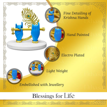 Ekhasa Lord Krishna Hands with Flute Idol (Small Size) | Krishna Flute Hand Statue | Krishnaji Divine Hands Idol with Flute and Peacock Feather | Krishna Statue for Car Dashboard & Griha Pravesh Gift