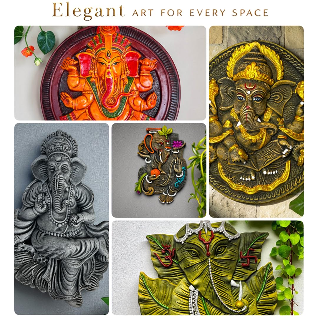 Ganesh ji Murti-Terracotta-Clay-Idol-Ganpati/Ganesha Murti-Figurine- for Door Entrance-Temple-Mandir-Home-Office Decor-Gifting-Spiritual Wall Hanging Art-Grey (H:28|B:19 CM)