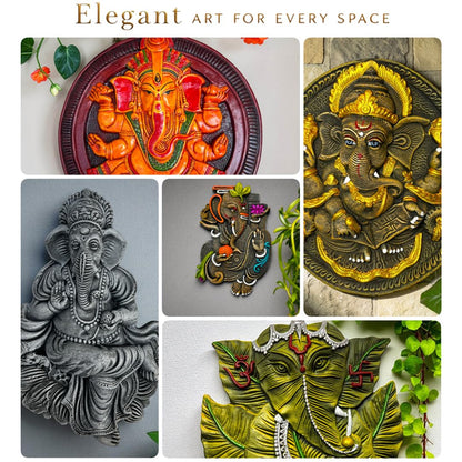 Ganesh ji Murti-Terracotta-Clay-Idol-Ganpati/Ganesha Murti-Figurine- for Door Entrance-Temple-Mandir-Home-Office Decor-Gifting-Spiritual Wall Hanging Art-Grey (H:28|B:19 CM)