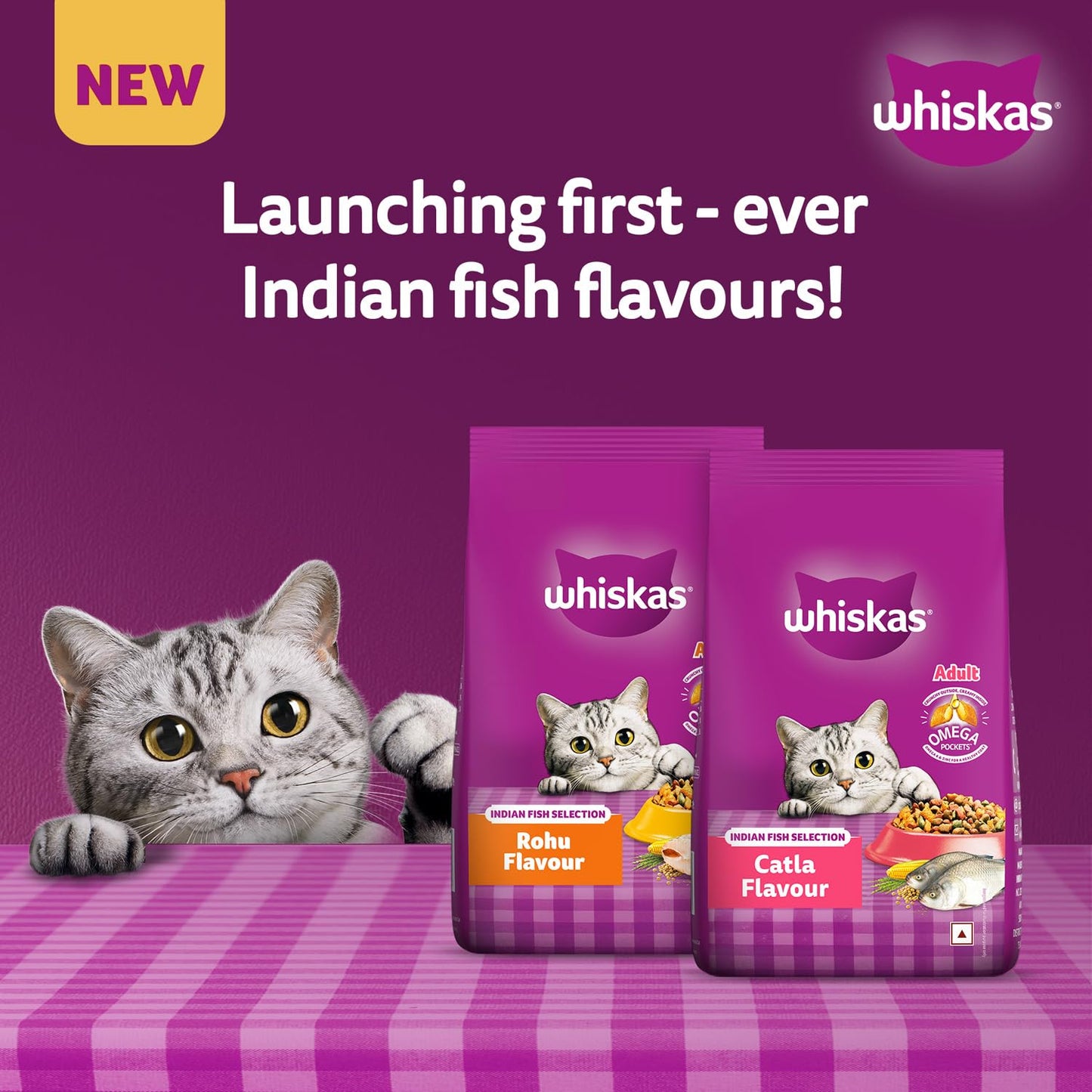 Whiskas Adult (1+ Years) Dry Cat Food, Rohu Fish Flavour, 1.2 kg, Powered with 40 Essential Nutrients, Complete & Balanced Nutrition for Adult Cats