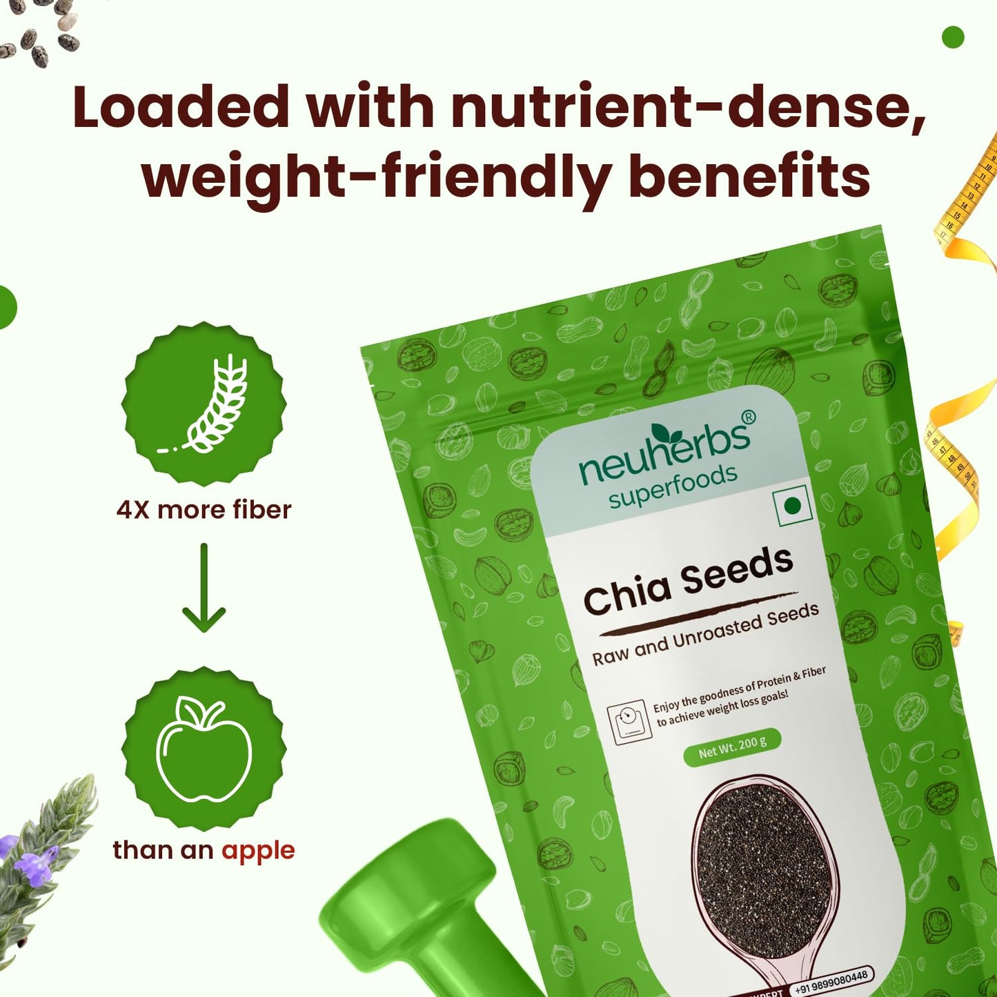 Neuherbs Chia Seeds – 200gm|Raw & Unroasted| Seeds for Weight Management & Glowing Skin| Rich in Calcium, Protein & Fiber with Omega 3| Gluten-Free Healthy Snacks