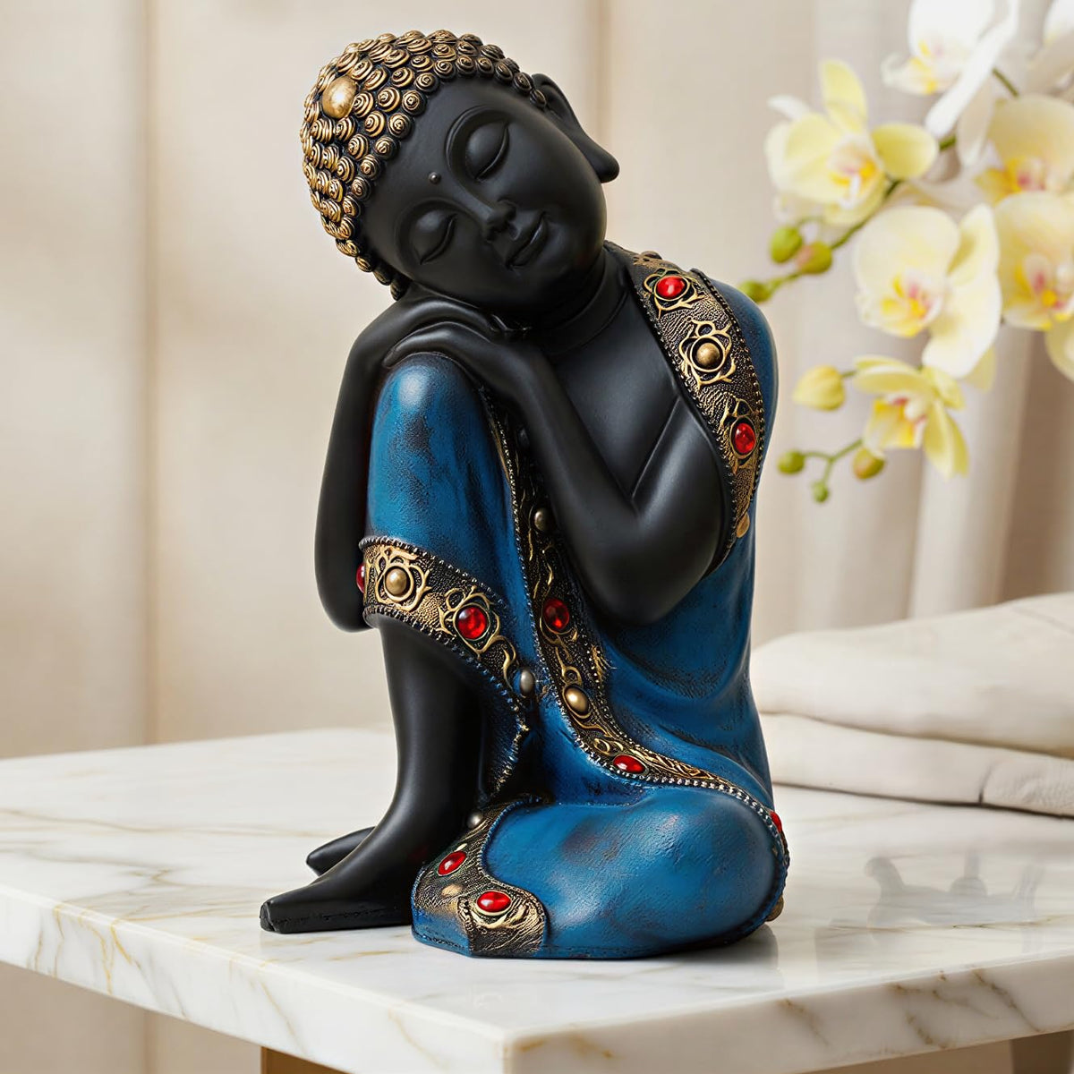 Buddha Idol Statue | Show Pieces for Home Decor Living Room (Blue Black)