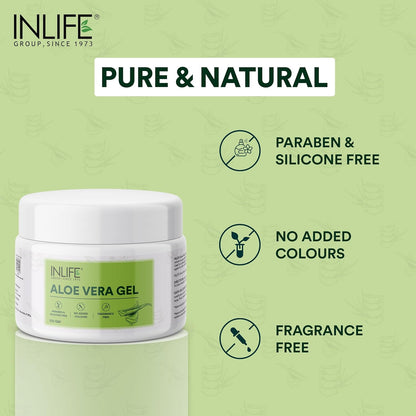 INLIFE Aloe Vera Gel for Face & Hair | Pure & Natural | Paraben Free | Silicone Free | No Added Colors | Women and Men 100 Grams (Pack of 1)