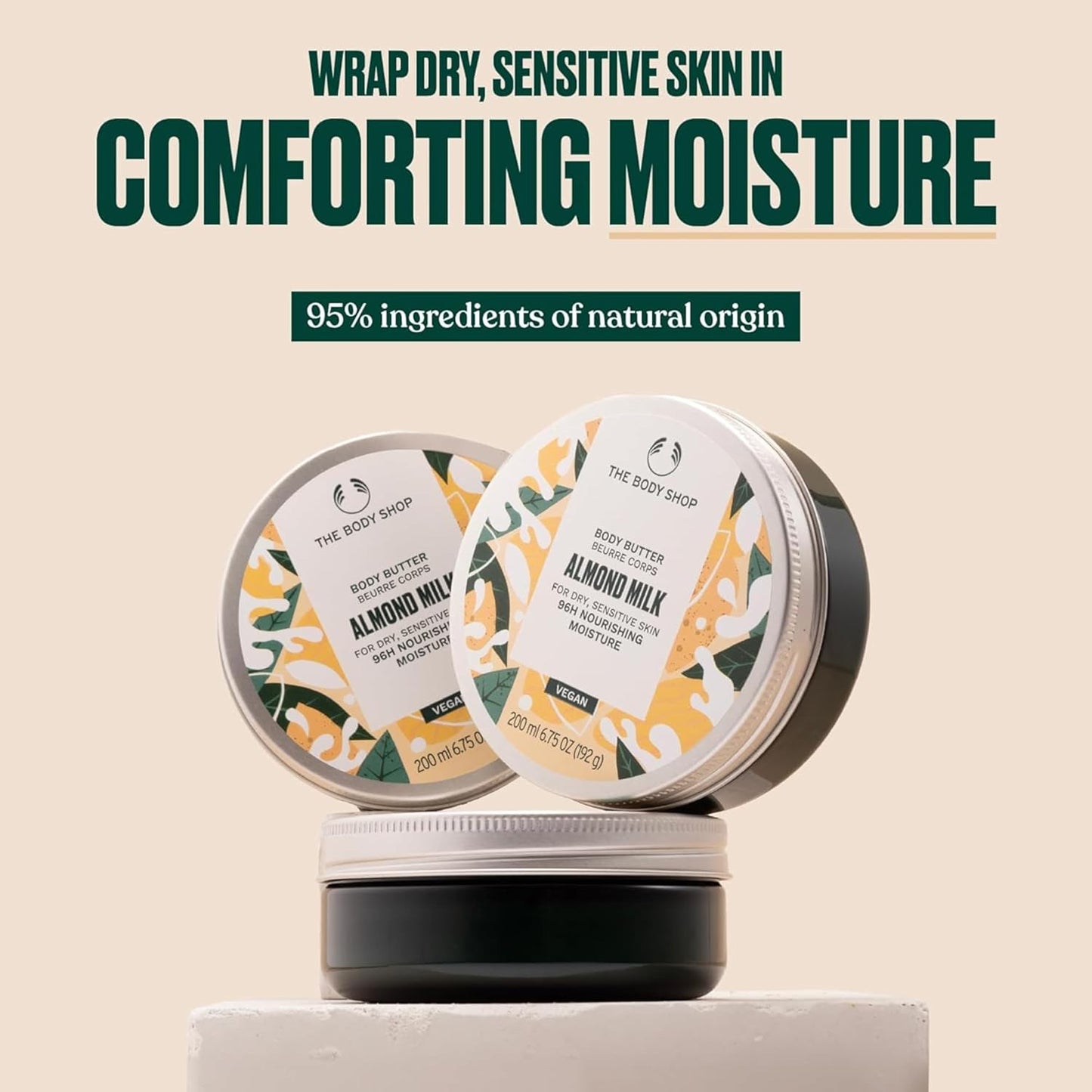 The Body Shop Almond Milk and Honey Soothing and Restoring Body Butter, 200 Ml - For Dry, Sensitive Skin | 96 Hr Moisture | Vegan