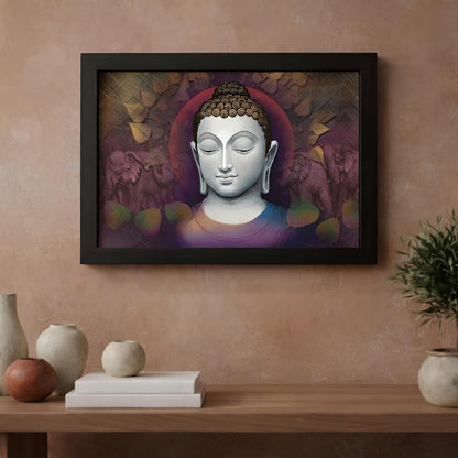 Positive Aura Buddha Art Framed Painting | Ready to Hang (Wood, 12inch x 18 inch)