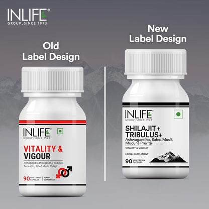 INLIFE Shilajit with Safed Musli | Ashwagandha, Tribulus (Gokshura) Capsules For Men and Women | Strength and Stamina | Ayurvedic Wellness Supplement - 90 Vegetarian Capsules